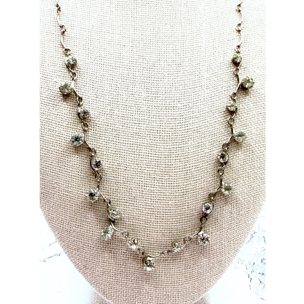 Silver Tone Clear Rhinestone Vine Chain Necklace Hook‎ Closure 15-18"